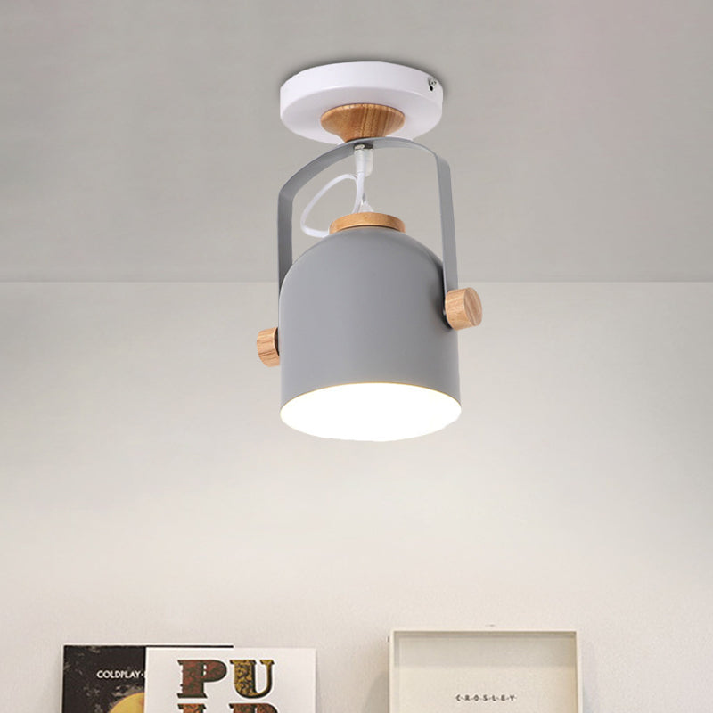 1 Light Cup Shade Flush Ceiling Light Rotatable Macaron Loft Metallic Ceiling Lamp for Bathroom