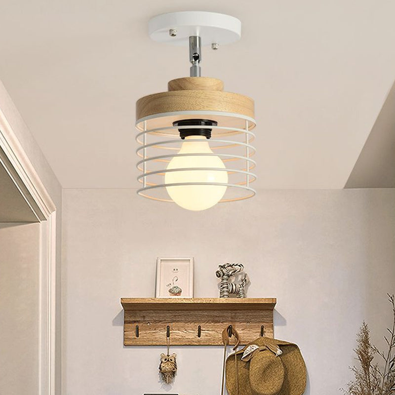 Iron Drum Cage Flush Ceiling Light Rotatable 1 Light Simple Stylish Ceiling Lamp for Balcony