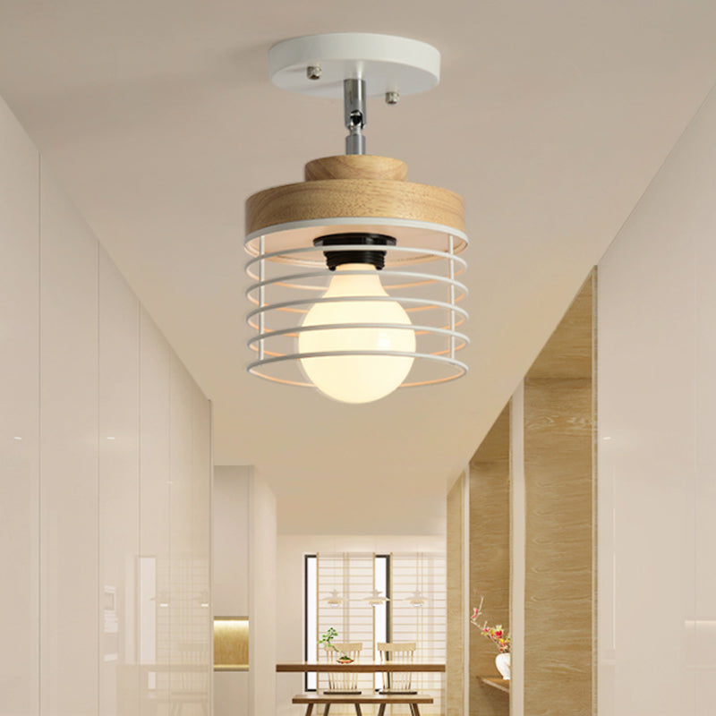 Iron Drum Cage Flush Ceiling Light Rotatable 1 Light Simple Stylish Ceiling Lamp for Balcony