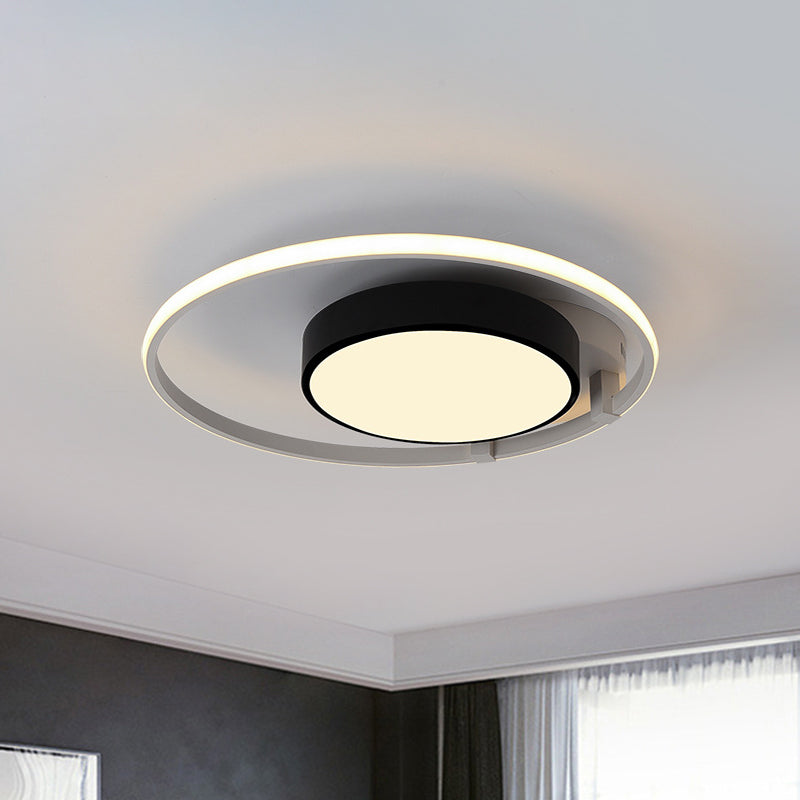 Circular Acrylic Flush Ceiling Light Modern Stylish 2/3 Lights Black Finish Ceiling Mount Fixture for Living Room