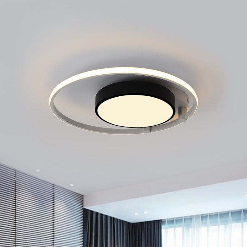 Circular Acrylic Flush Ceiling Light Modern Stylish 2/3 Lights Black Finish Ceiling Mount Fixture for Living Room