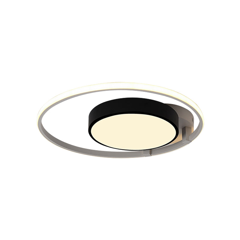 Circular Acrylic Flush Ceiling Light Modern Stylish 2/3 Lights Black Finish Ceiling Mount Fixture for Living Room