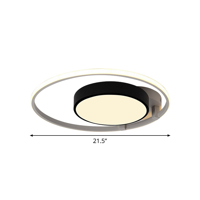 Circular Acrylic Flush Ceiling Light Modern Stylish 2/3 Lights Black Finish Ceiling Mount Fixture for Living Room