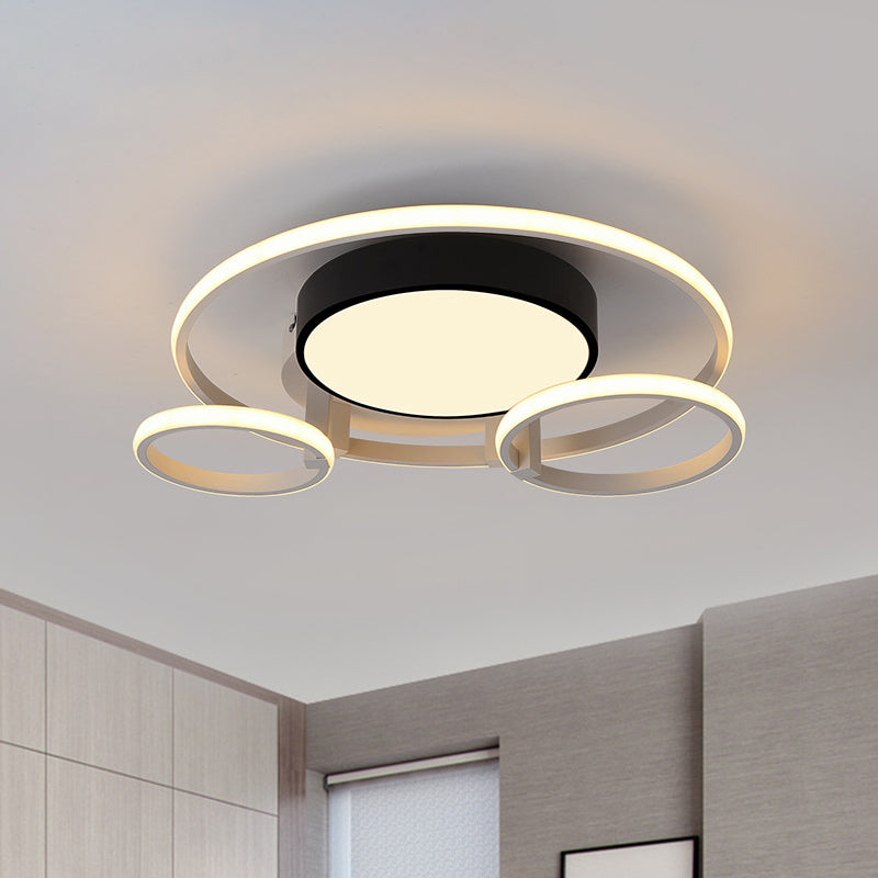 Circular Acrylic Flush Ceiling Light Modern Stylish 2/3 Lights Black Finish Ceiling Mount Fixture for Living Room