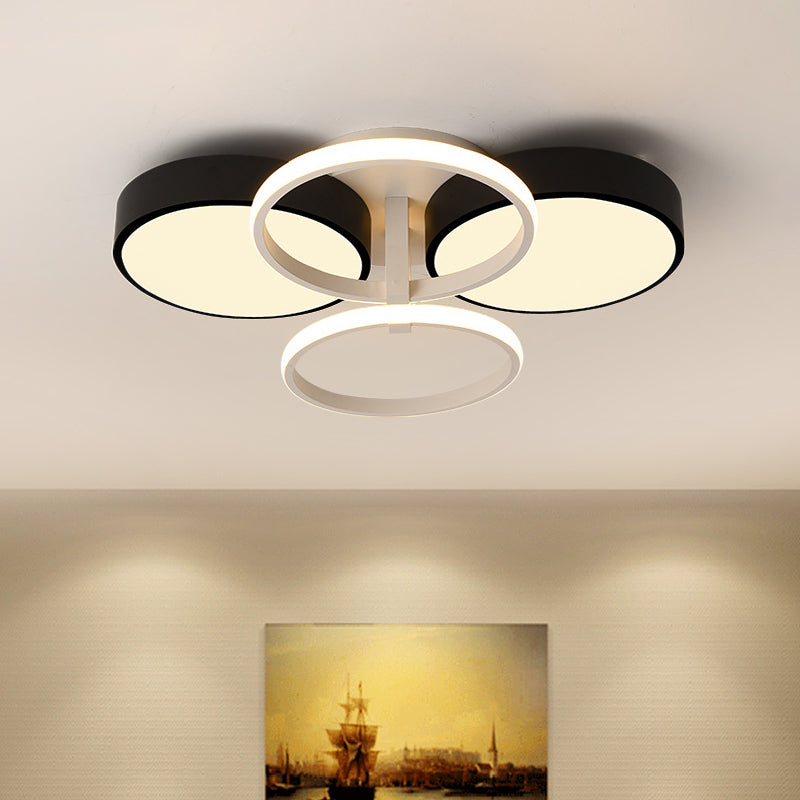 Circular Acrylic Flush Ceiling Light Modern Stylish 2/3 Lights Black Finish Ceiling Mount Fixture for Living Room