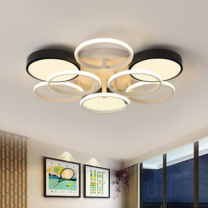 Circular Acrylic Flush Ceiling Light Modern Stylish 2/3 Lights Black Finish Ceiling Mount Fixture for Living Room