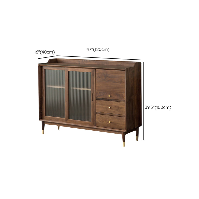 Modern Glass Doors Solid Wood Sideboard Cabinet with Cabinets and Drawers