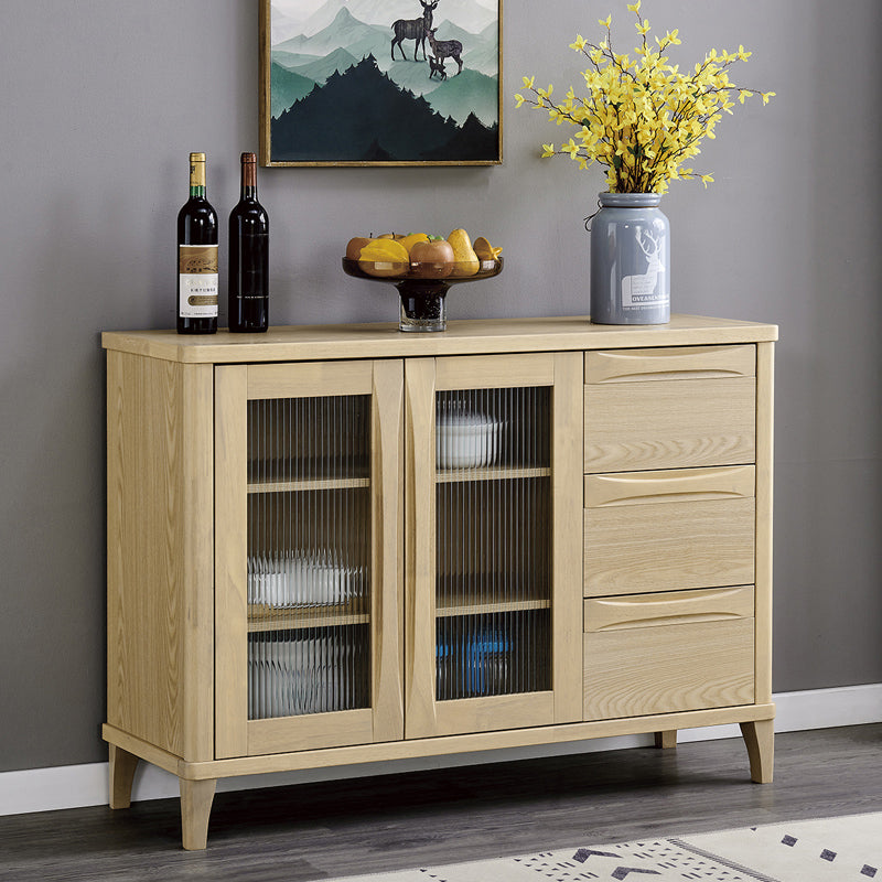 Modern Style Solid Wood Sideboard Cabinet with Doors and Drawers