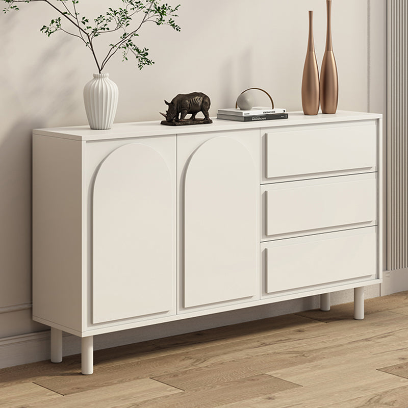 Contemporary Wooden White Sideboard Cabinet with Doors and Drawers