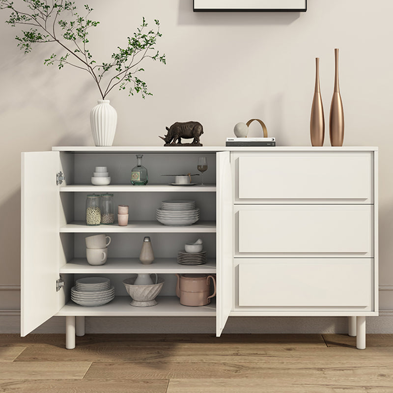 Contemporary Wooden White Sideboard Cabinet with Doors and Drawers