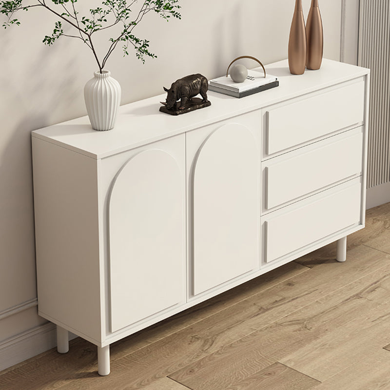 Contemporary Wooden White Sideboard Cabinet with Doors and Drawers