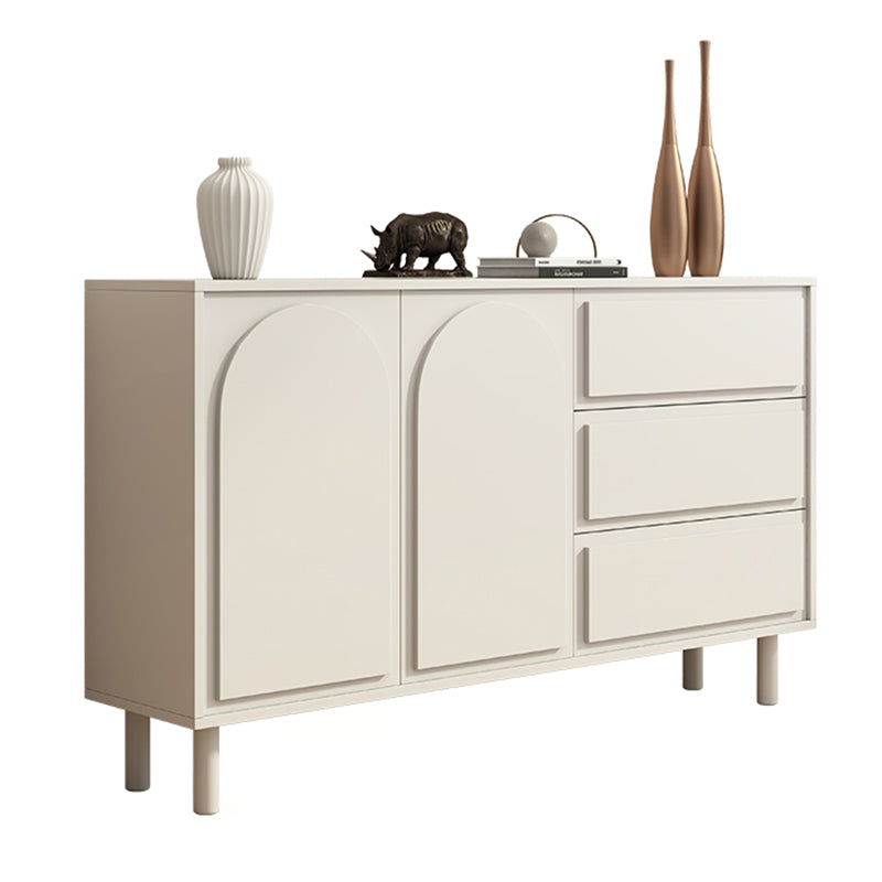 Contemporary Wooden White Sideboard Cabinet with Doors and Drawers