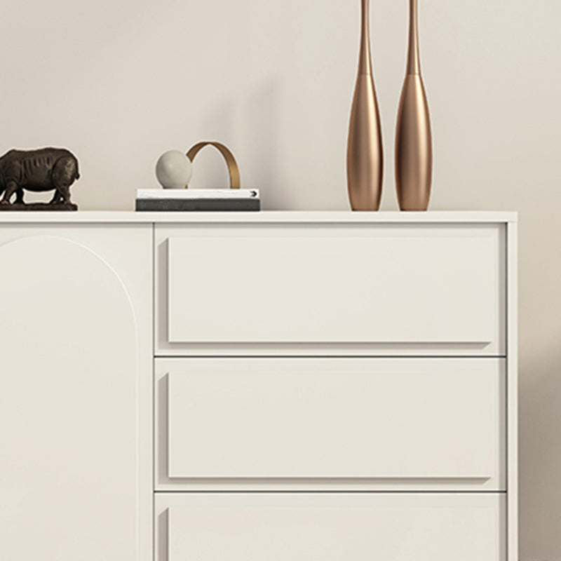 Contemporary Wooden White Sideboard Cabinet with Doors and Drawers