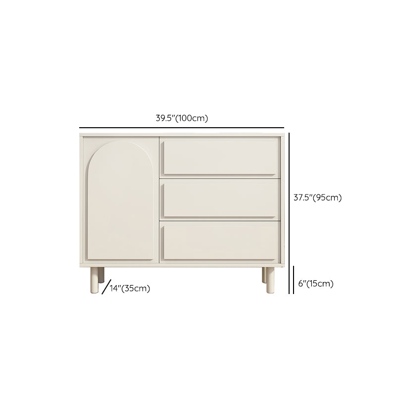 Contemporary Wooden White Sideboard Cabinet with Doors and Drawers