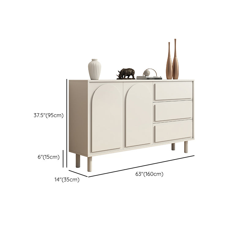 Contemporary Wooden White Sideboard Cabinet with Doors and Drawers