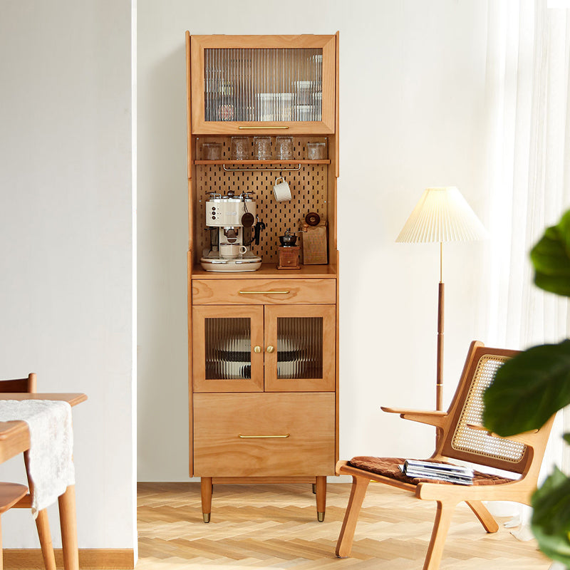 Contemporary Solid Wood Display Cabinet with Glass Doors for Dining Room