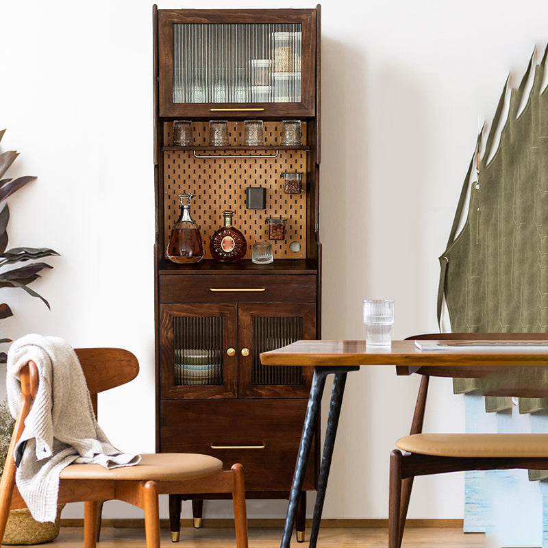 Contemporary Solid Wood Display Cabinet with Glass Doors for Dining Room