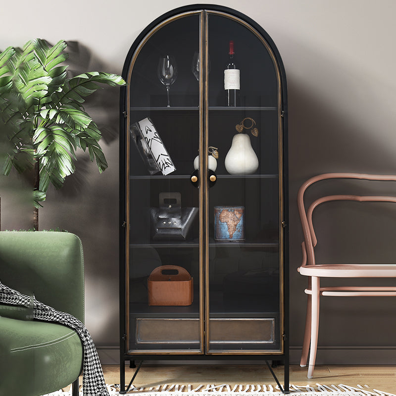 Contemporary Glass Doors Display Cabinet with Iron Base for Living Room