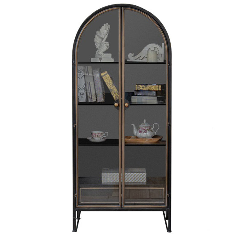 Contemporary Glass Doors Display Cabinet with Iron Base for Living Room