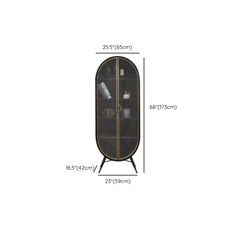 Contemporary Glass Doors Display Cabinet with Iron Base for Living Room