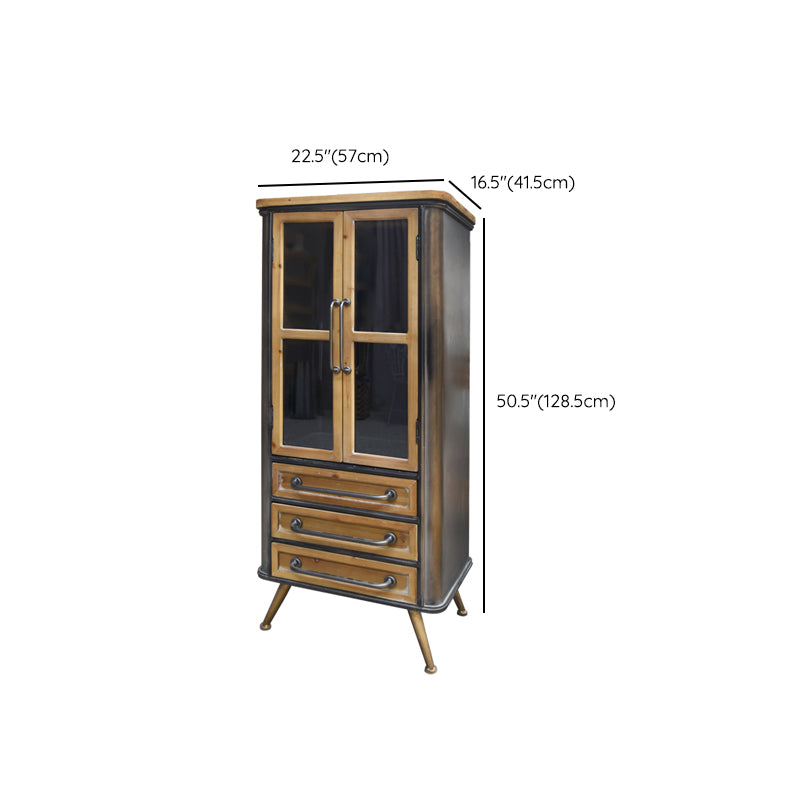 Contemporary Glass Doors Display Cabinet with Iron Base for Living Room