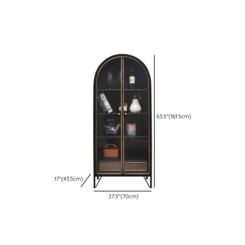 Contemporary Glass Doors Display Cabinet with Iron Base for Living Room