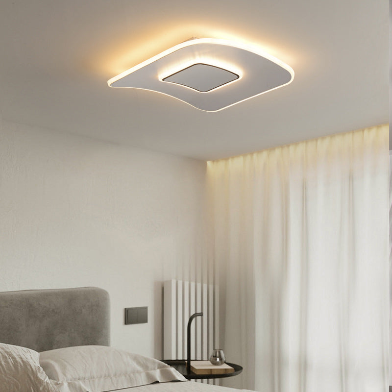 Contemporary Flush Mount Metal LED Ceiling Light Fixture in White for Bedroom