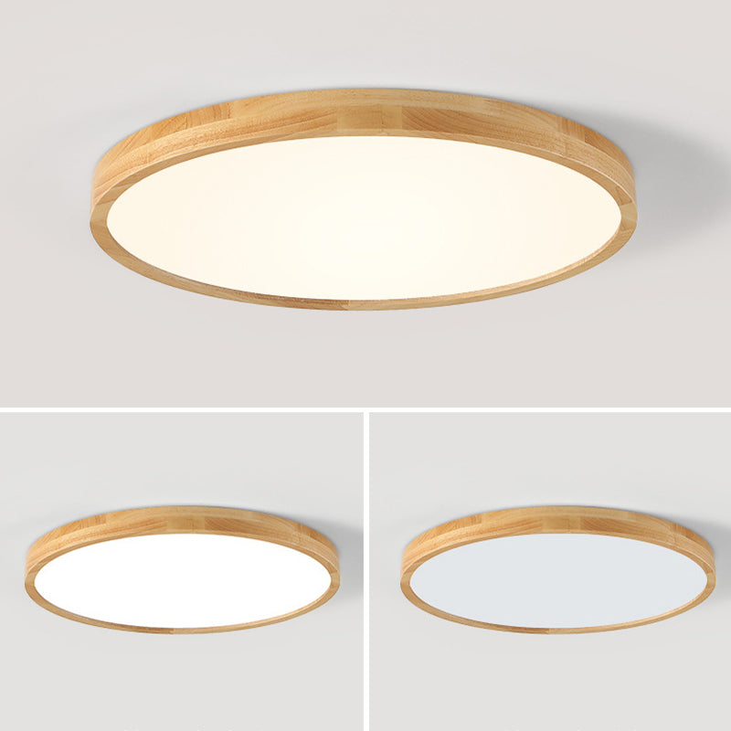 Contemporary LED Ceiling Light Geometric Wooden Flush Mount Light Fixture for Bedroom