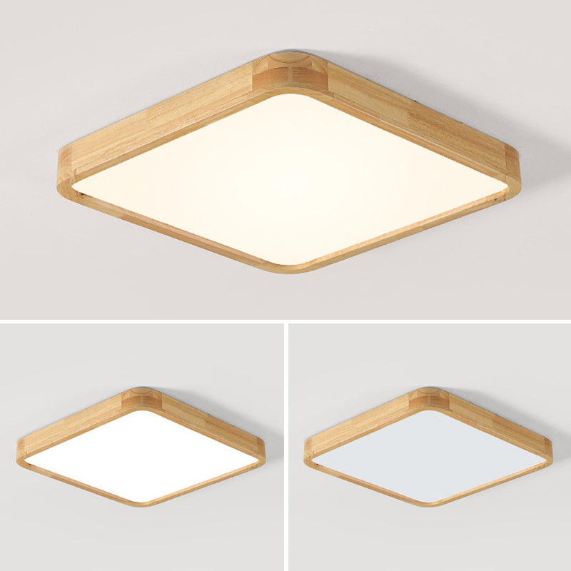 Contemporary LED Ceiling Light Geometric Wooden Flush Mount Light Fixture for Bedroom