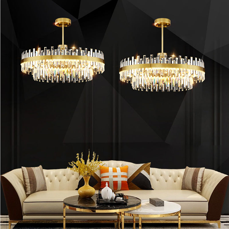 Contemporary LED Metal Pendant Light with Crystal Shade for Living Room