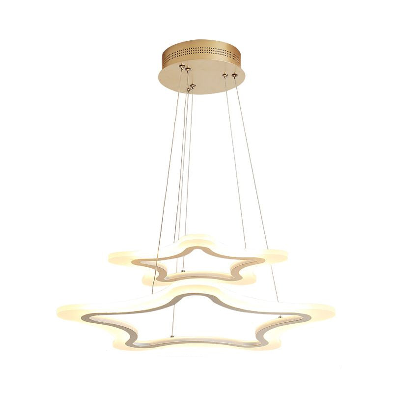 Acrylic Star Pendant Light Modern LED 2-Light Ceiling Chandelier in Warm/White Light, 16"/23.5"/31.5" Wide