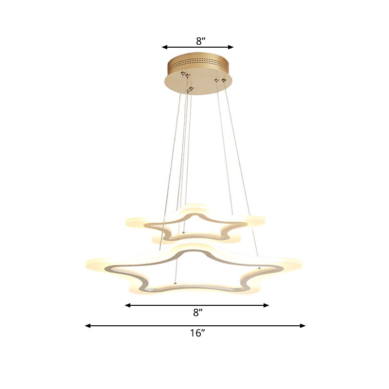 Acrylic Star Pendant Light Modern LED 2-Light Ceiling Chandelier in Warm/White Light, 16"/23.5"/31.5" Wide