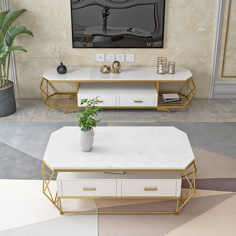 Contemporary TV Media Stand Marble Stand Console with Drawers