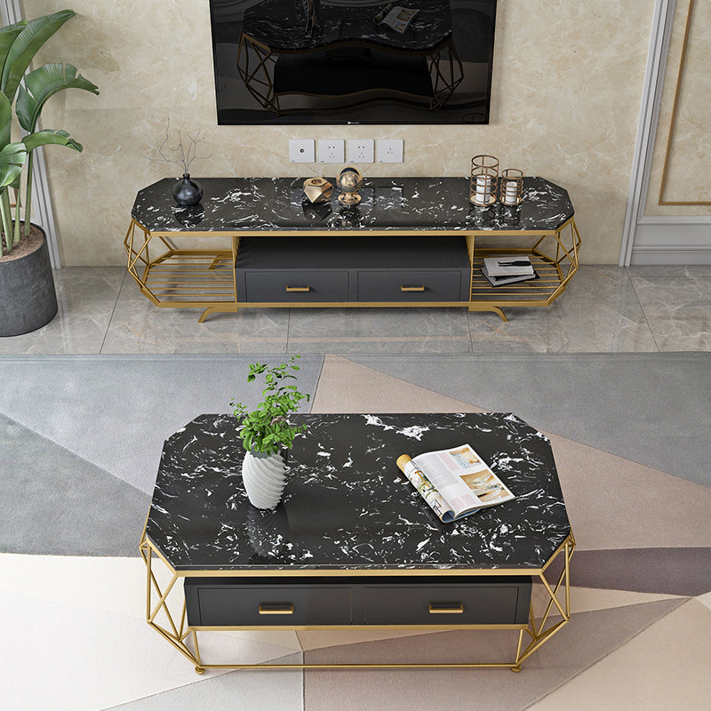 Contemporary TV Media Stand Marble Stand Console with Drawers