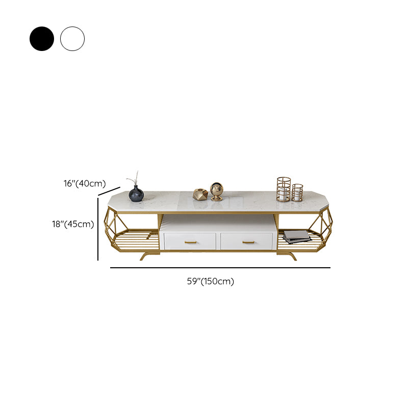 Contemporary TV Media Stand Marble Stand Console with Drawers