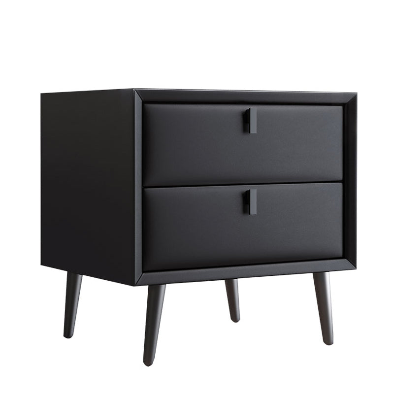 Leather Night Table Solid Wood Contemporary Bed Nightstand with Drawers