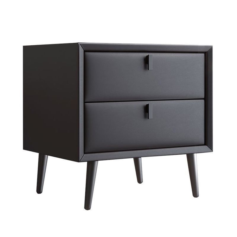 Leather Night Table Solid Wood Contemporary Bed Nightstand with Drawers