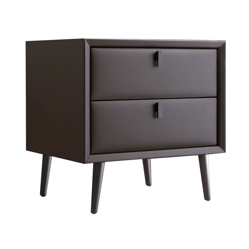 Leather Night Table Solid Wood Contemporary Bed Nightstand with Drawers