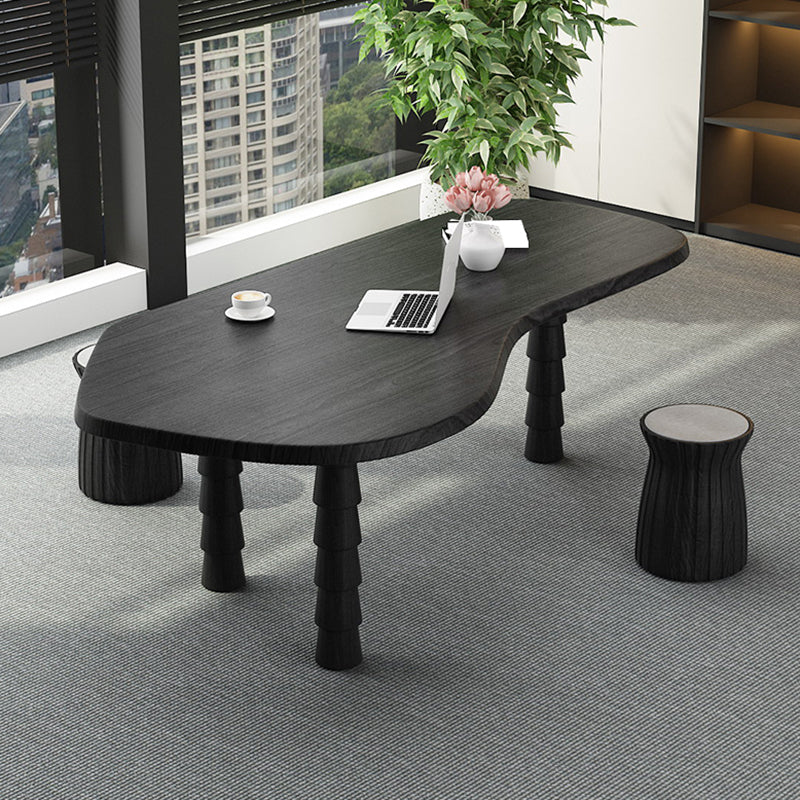 Free Form Shaped Office Laptop Table Solid Wood Writing Desk in Black