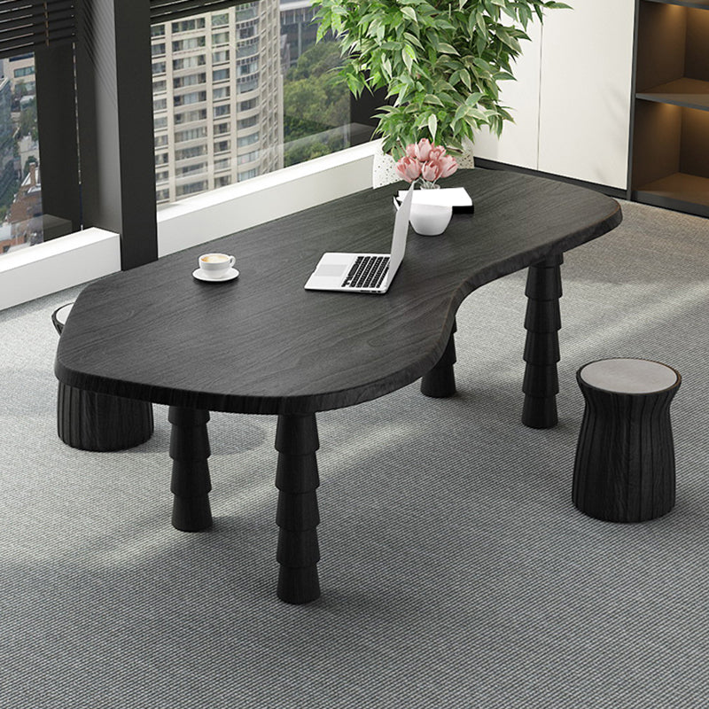 Free Form Shaped Office Laptop Table Solid Wood Writing Desk in Black