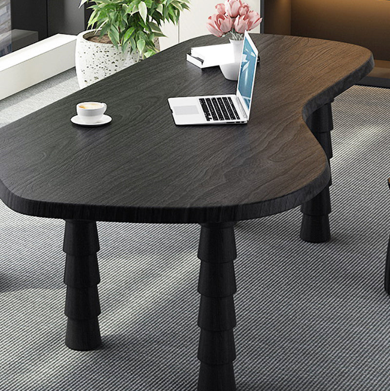 Free Form Shaped Office Laptop Table Solid Wood Writing Desk in Black