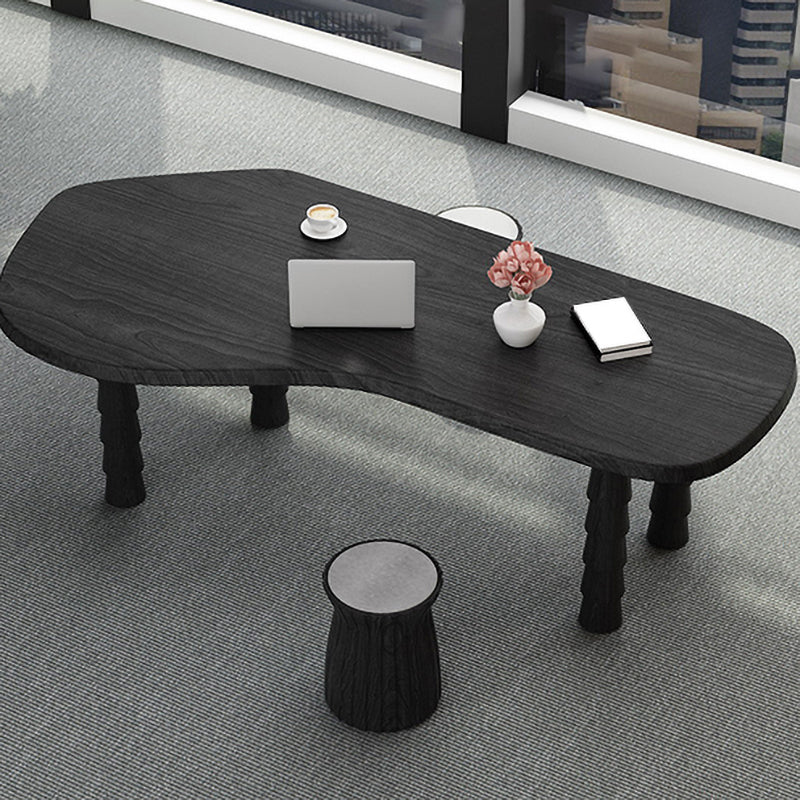 Free Form Shaped Office Laptop Table Solid Wood Writing Desk in Black