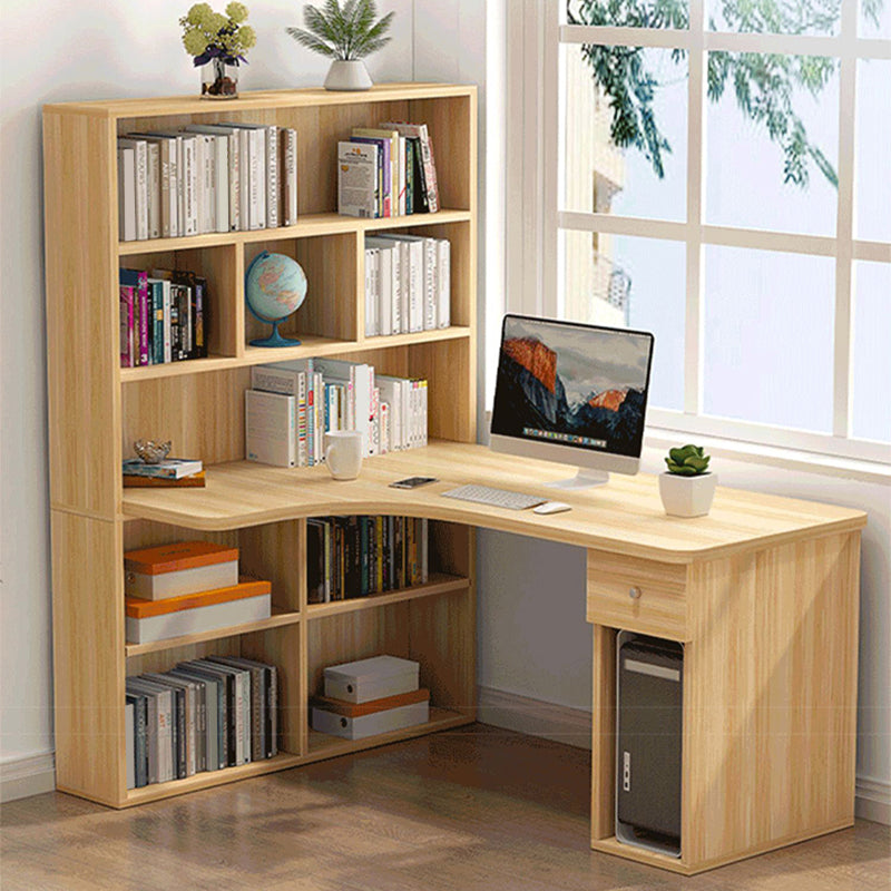 Engineered Wood Home Writing Desk 1 Drawer Rectangular Office Desk with Bookshelf