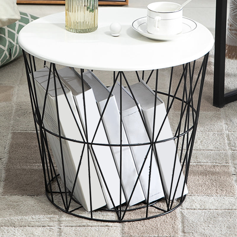 Contemporary Metal Round Top Coffee or End Table with Fram Base