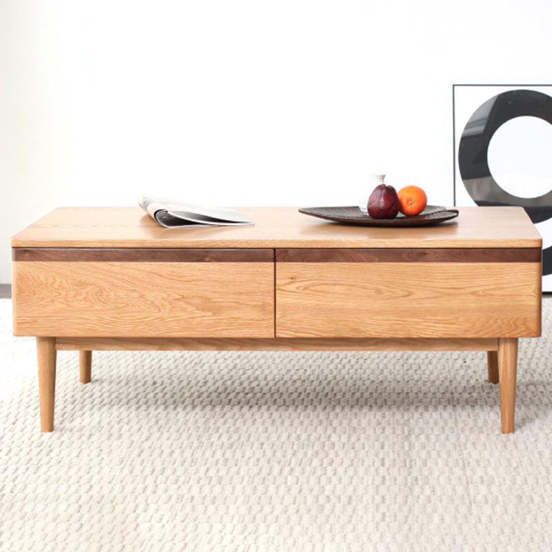 Scandinavian Rectangle Coffee Table with 5 Drawers in Natural