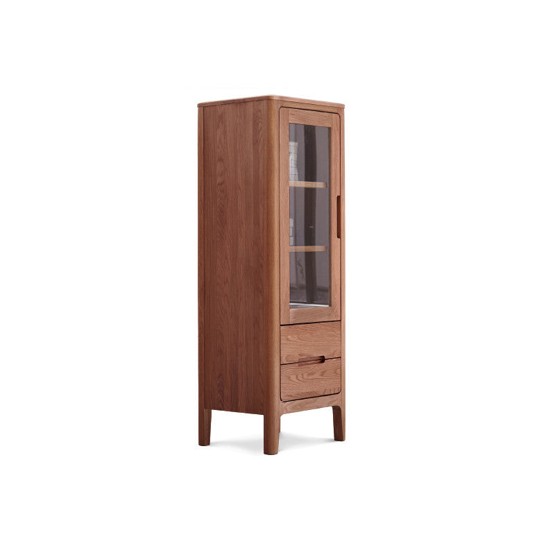 Solid Wood Glass Paned Grooves Accent Cabinet with Door and Drawer