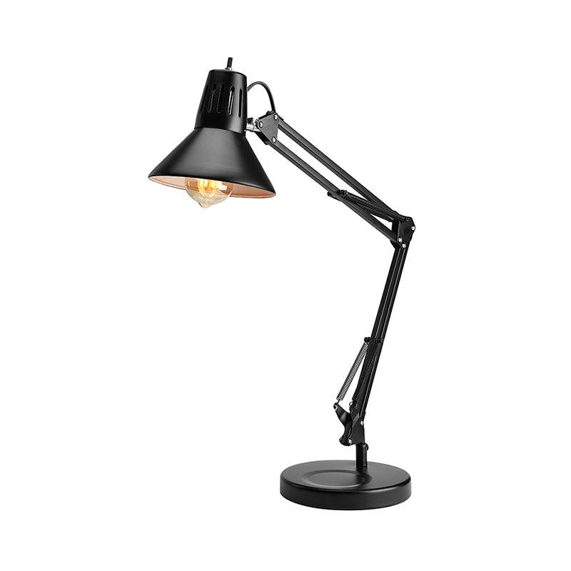 Metallic Black Reading Light Conic Shade 1 Bulb Industrial Style Standing Desk Light with Adjustable Arm