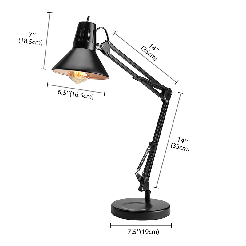Luz de lectura negra metálica Sombra cónica 1 Bulbo de estilo industrial de estilo de escritorio con brazo ajustable