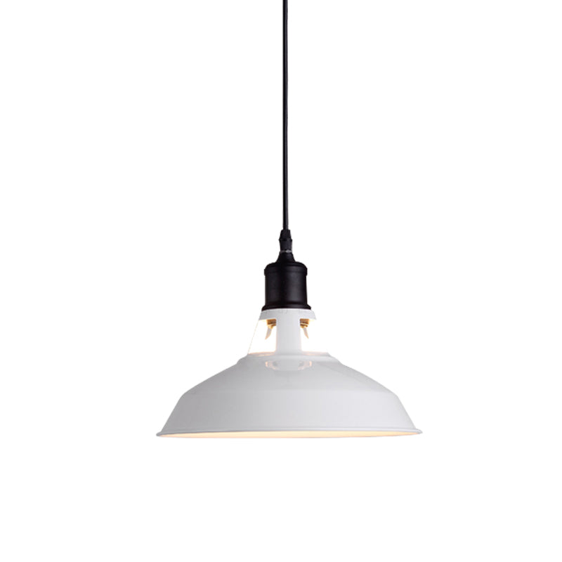 White 1 Bulb Ceiling Pendant Retro Stylish Metal Barn Lampshade Suspended Light with Adjustable Cord, 10.5"/12"/15" W