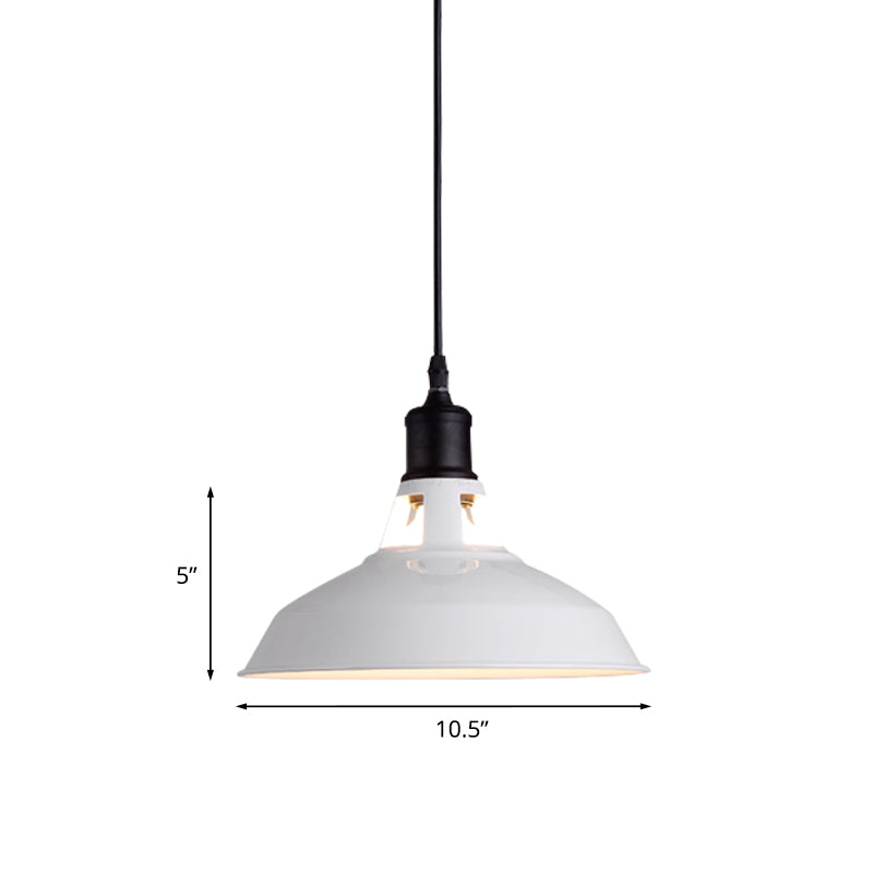 White 1 Bulb Ceiling Pendant Retro Stylish Metal Barn Lampshade Suspended Light with Adjustable Cord, 10.5"/12"/15" W